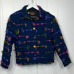 Kindred Spirit Women Blazer S Multicolor Woven Jacket Fringe Cotton Blend Unique